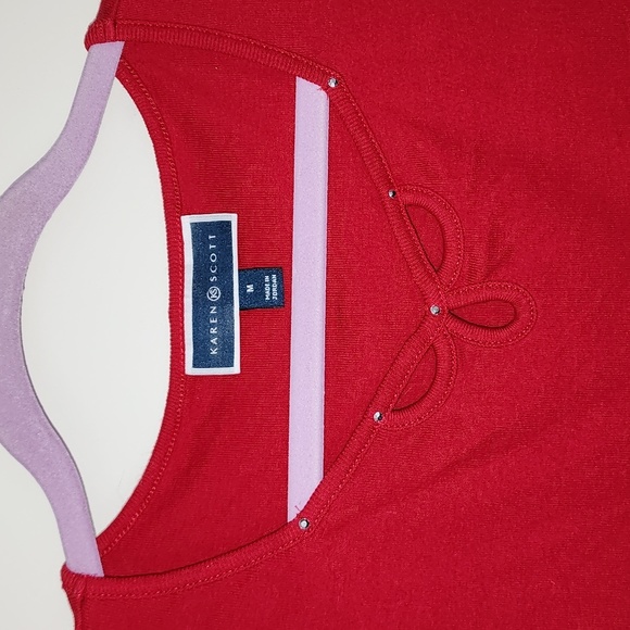 Karen Scott Red Sleeveless Rhinestone-like stud Cutout Accent Tank Top - Picture 3 of 7